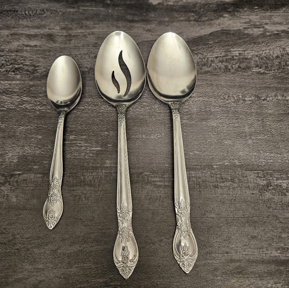 Rogers Co Stainless Steel Floral Flatware Spoons